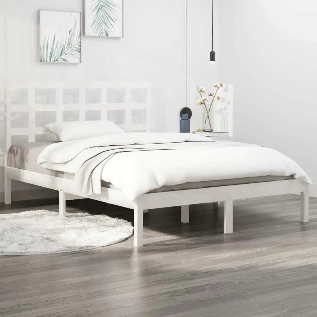 Bed Frame White Solid Wood 183x203 cm King Size 3105486