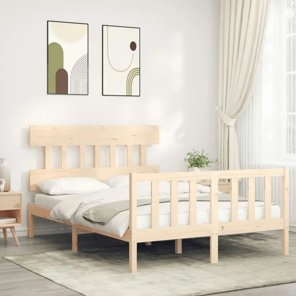 Bed Frame with Headboard 137x187 cm Double Size Solid Wood 3193311