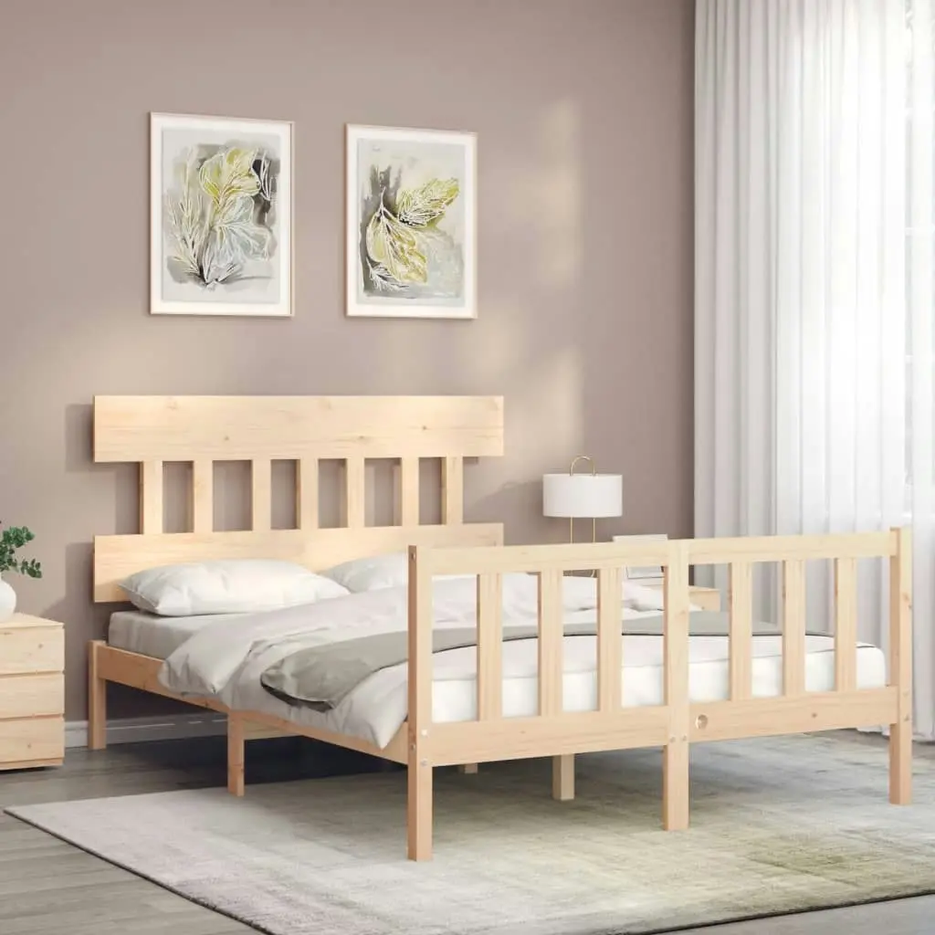 Bed Frame with Headboard 137x187 cm Double Size Solid Wood 3193311