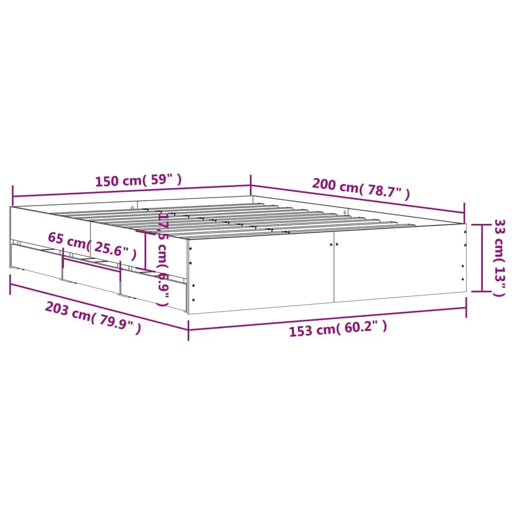 Bed Frame with Drawers White 150x200 cm Engineered Wood 3207266