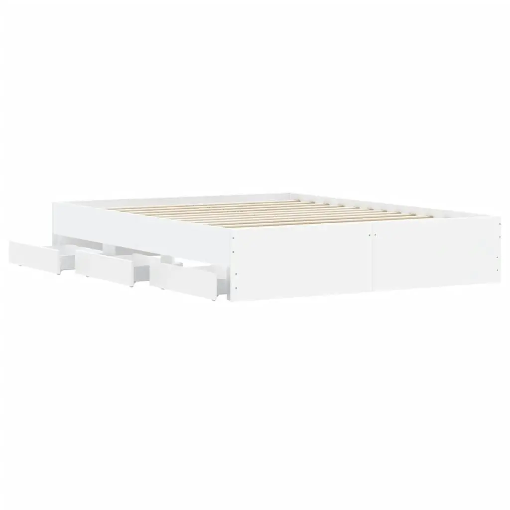 Bed Frame with Drawers White 150x200 cm Engineered Wood 3207266