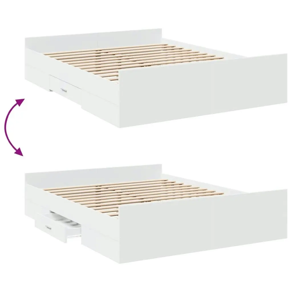 Bed Frame with Drawers White 150x200 cm Engineered Wood 3280286