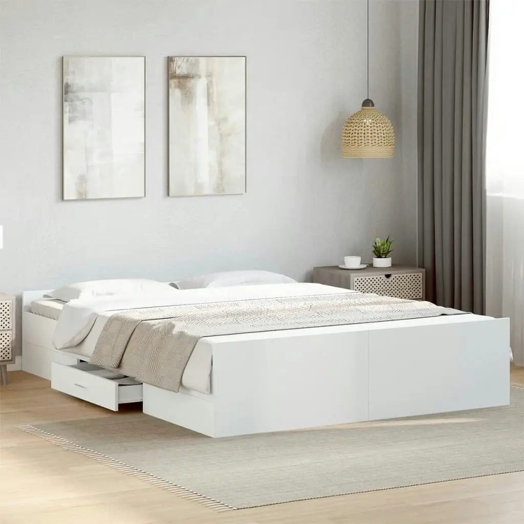 Bed Frame with Drawers White 150x200 cm Engineered Wood 3280286