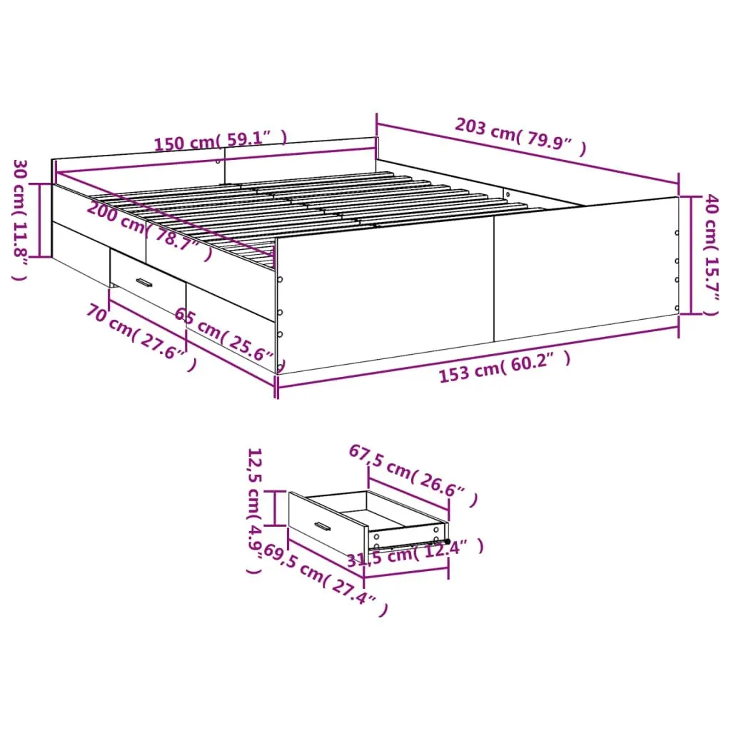 Bed Frame with Drawers White 150x200 cm Engineered Wood 3280286