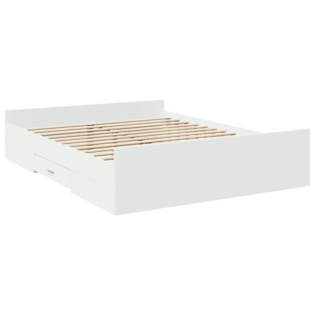 Bed Frame with Drawers White 150x200 cm Engineered Wood 3280286