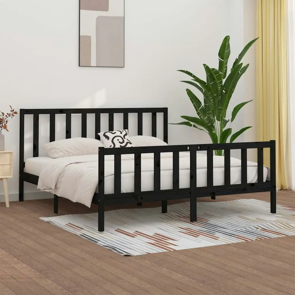 Bed Frame without Mattress Black 183x203 cm King Solid Wood 3106852