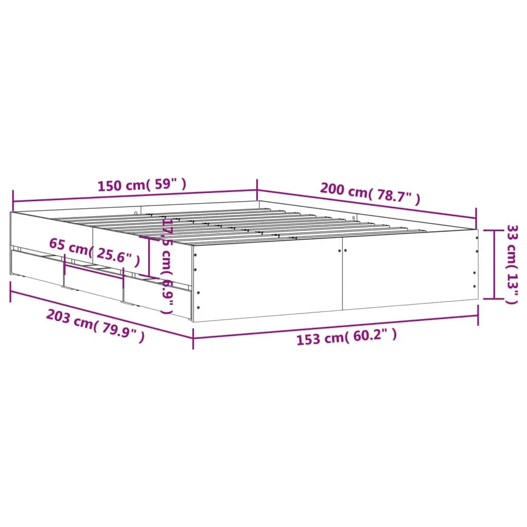 Bed Frame with Drawers without Mattress Black 150x200 cm 3207267