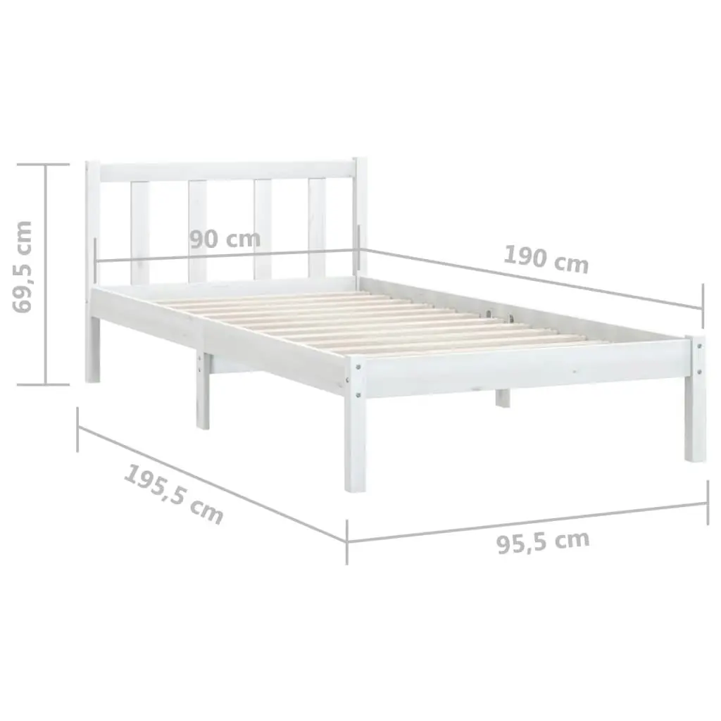 Bed Frame White Solid Wood Pine 92x187 cm Single Size 810048