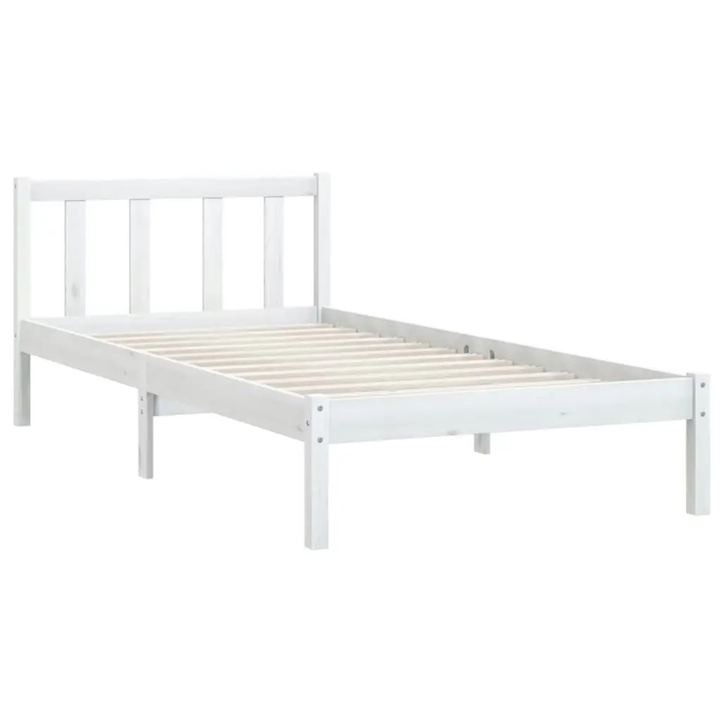 Bed Frame White Solid Wood Pine 92x187 cm Single Size 810048