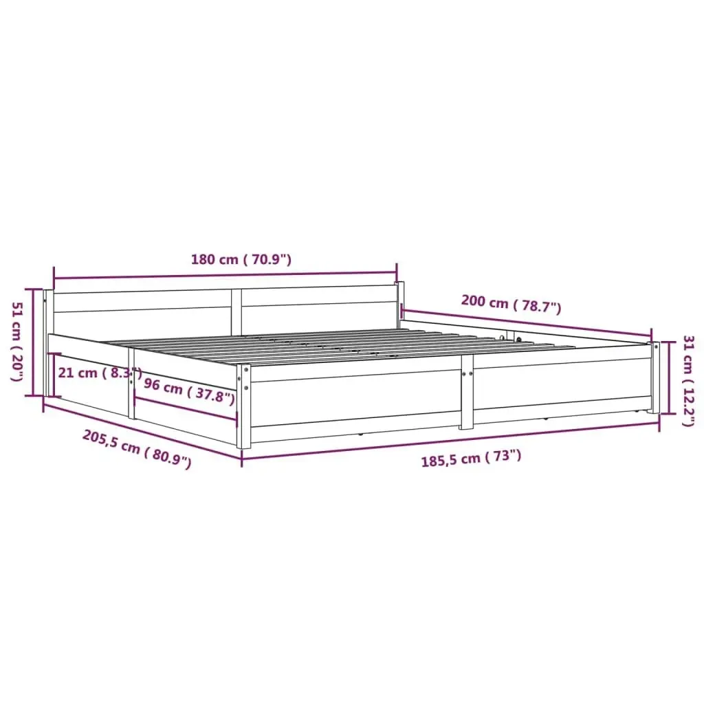 Bed Frame without Mattress with Drawers Black 183x203 cm King 3103578