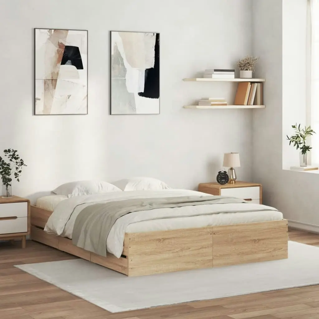 Bed Frame with Drawers Sonoma Oak 150x200 cm Engineered Wood 3207268