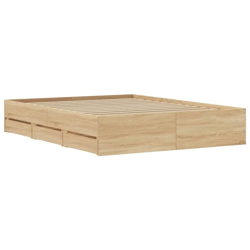 Bed Frame with Drawers Sonoma Oak 150x200 cm Engineered Wood 3207268