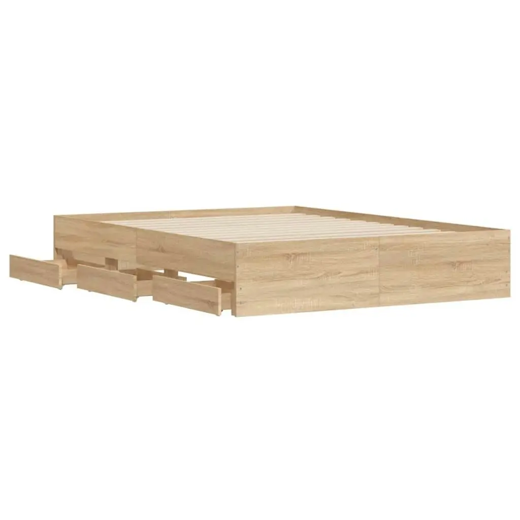 Bed Frame with Drawers Sonoma Oak 150x200 cm Engineered Wood 3207268