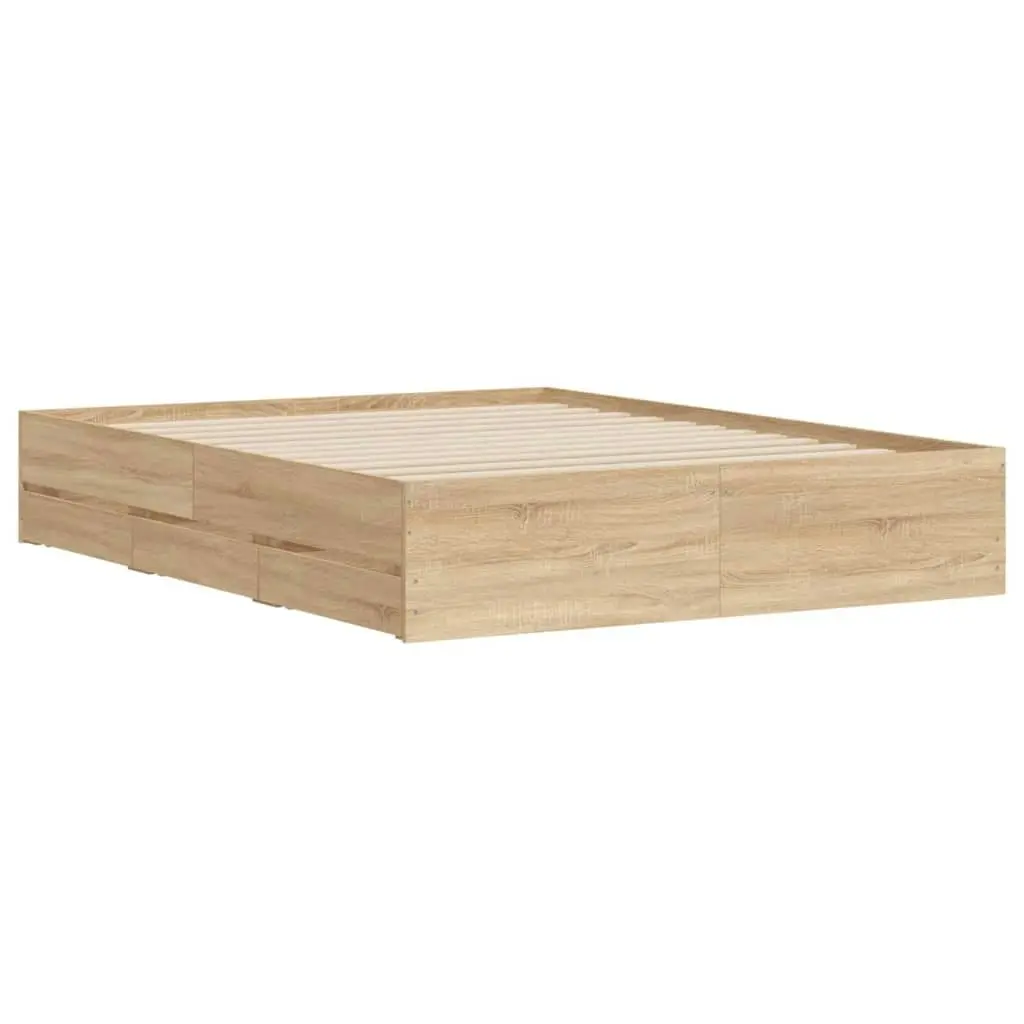 Bed Frame with Drawers Sonoma Oak 150x200 cm Engineered Wood 3207268