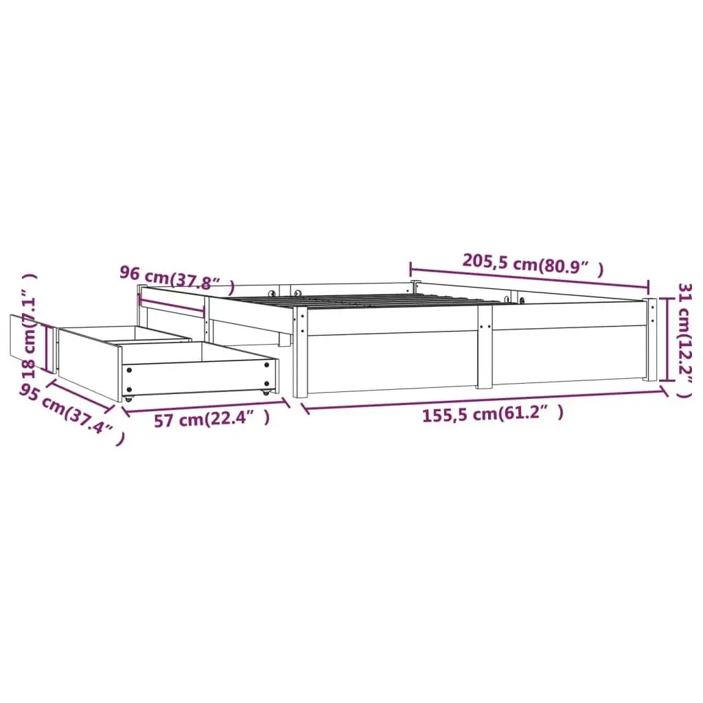 Bed Frame with Drawers White 153x203 cm Queen Size 3103519