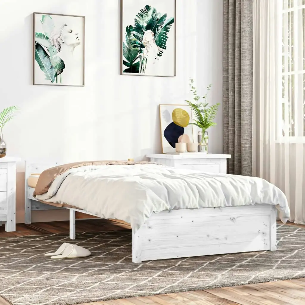 Bed Frame White Solid Wood 92x187 cm Single Size 815010