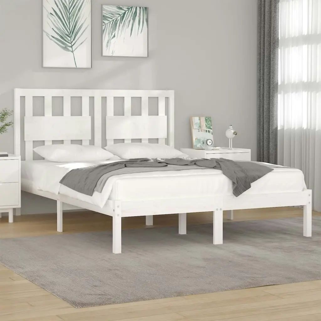 Bed Frame without Mattress White Solid Wood 183x203 cm King 3103949