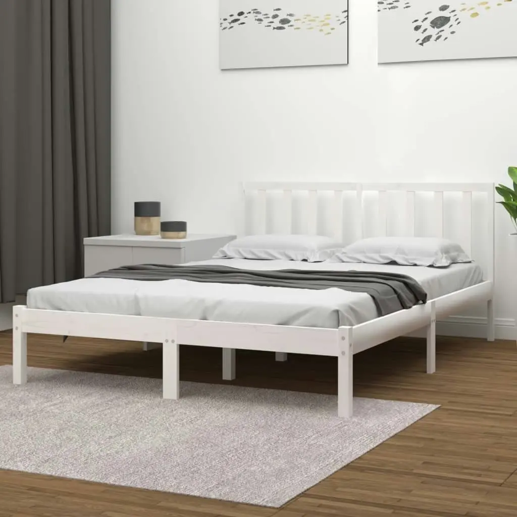 Bed Frame White Solid Wood Pine 183x203 cm King Size 3105087