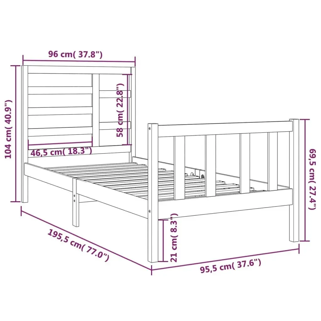 Bed Frame without Mattress Solid Wood 90x190 cm 3105890