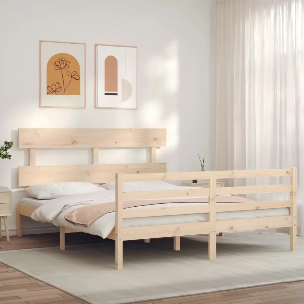 Bed Frame with Headboard  153x203 cm Queen Solid Wood 3195096