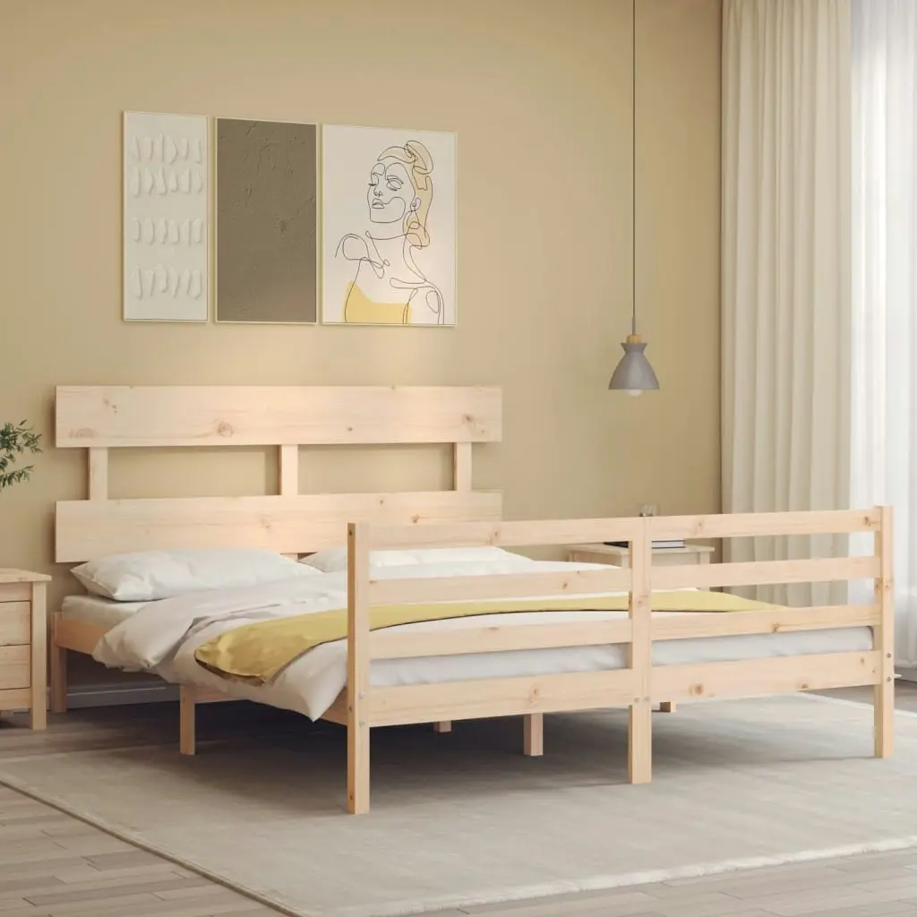 Bed Frame with Headboard  153x203 cm Queen Solid Wood 3195096