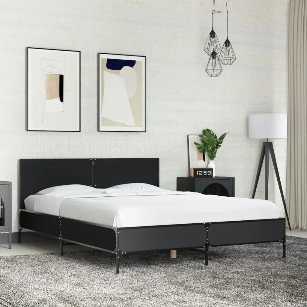 Bed Frame Black 135x190 cm Engineered Wood and Metal 3280027