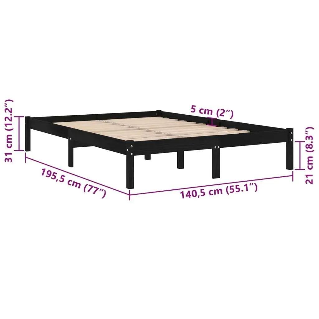 Bed Frame Black Solid Wood 137x187 cm Double Size 809996