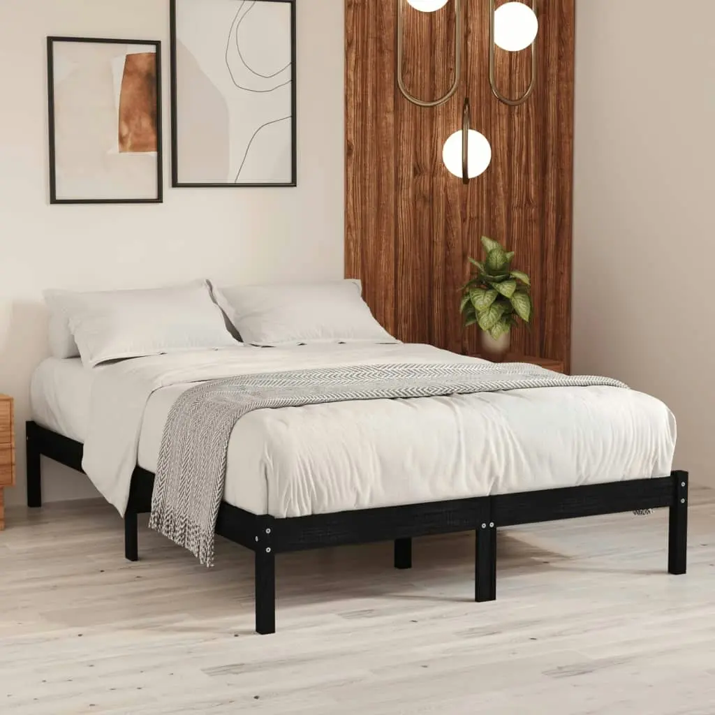 Bed Frame Black Solid Wood 137x187 cm Double Size 809996