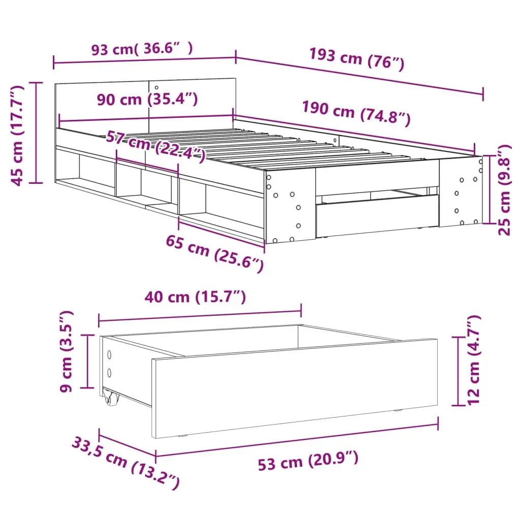 Bed Frame with Drawer White 90x190 cm Engineered Wood 3280783