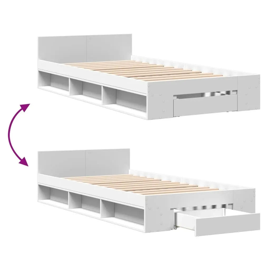 Bed Frame with Drawer White 90x190 cm Engineered Wood 3280783