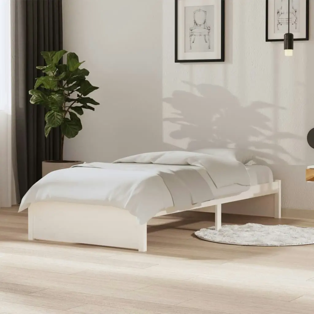 Bed Frame White Solid Wood 92x187 cm Single Size 814915