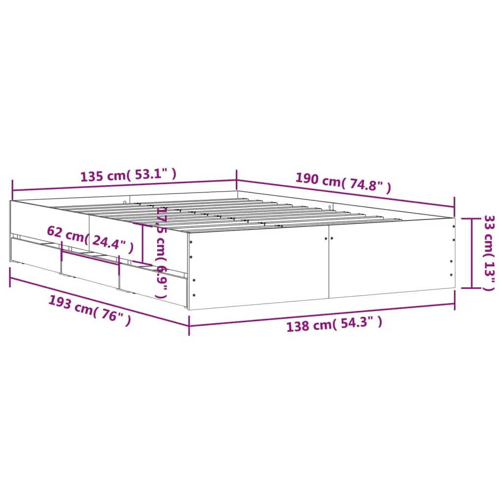 Bed Frame with Drawers Black 135x190 cm Engineered Wood 3207309