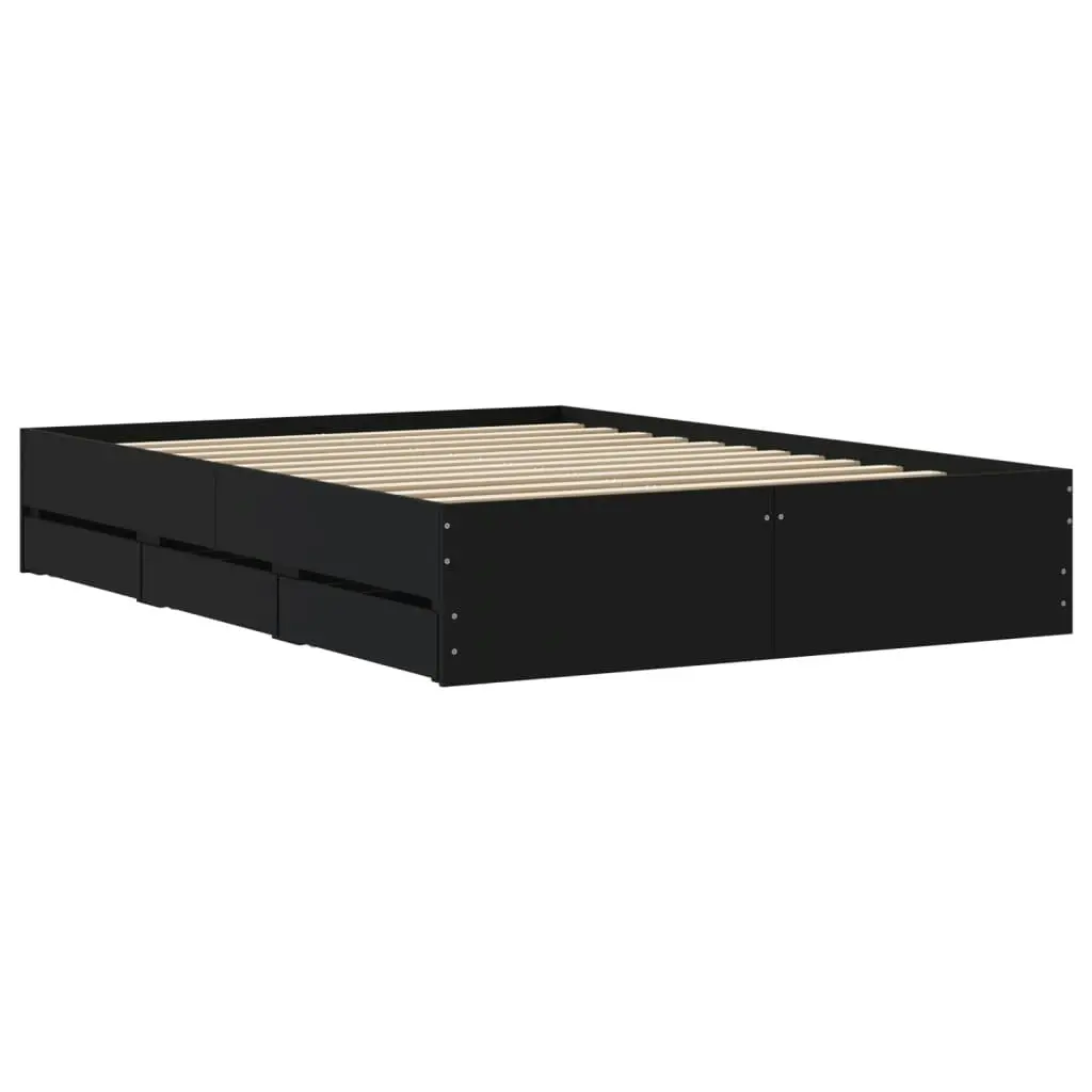 Bed Frame with Drawers Black 135x190 cm Engineered Wood 3207309