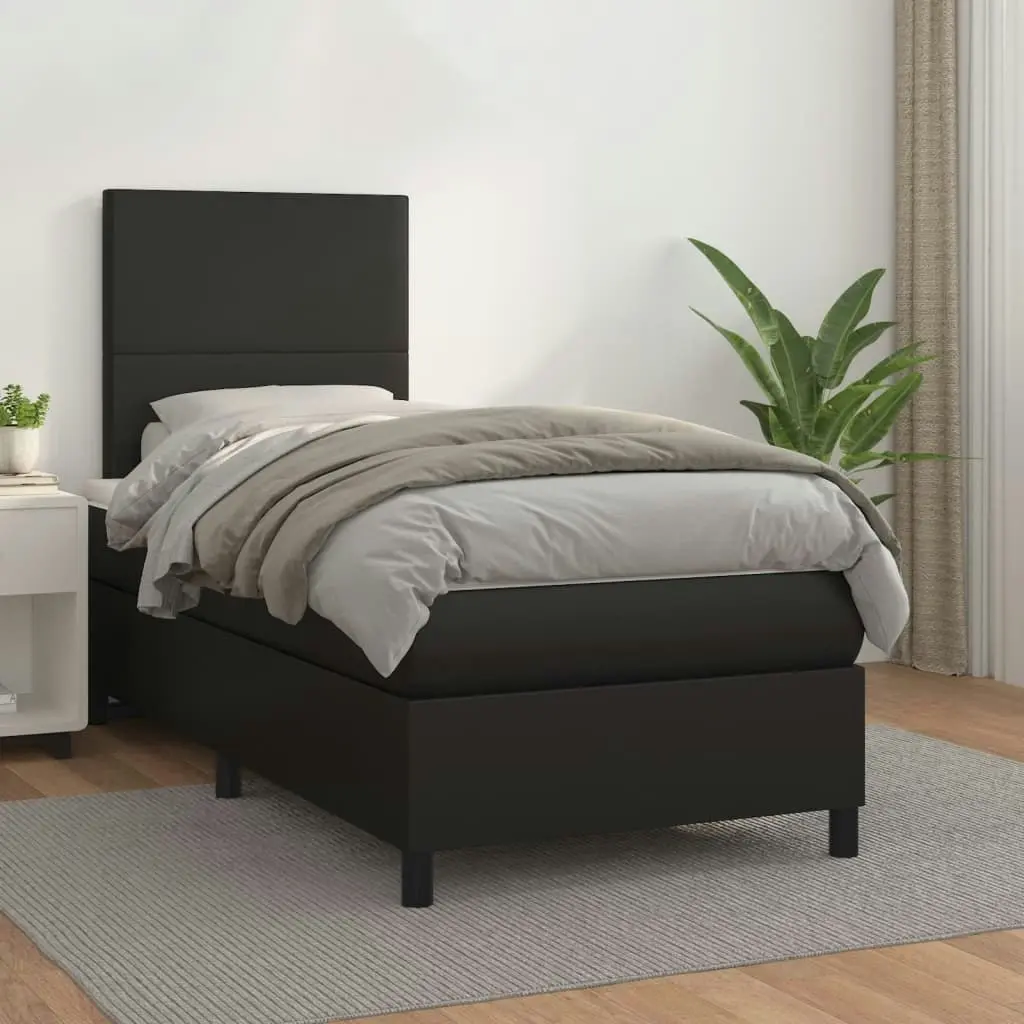 Box Spring Bed with Mattress Black 106x203 cm King Single Size Faux Leather 3145083