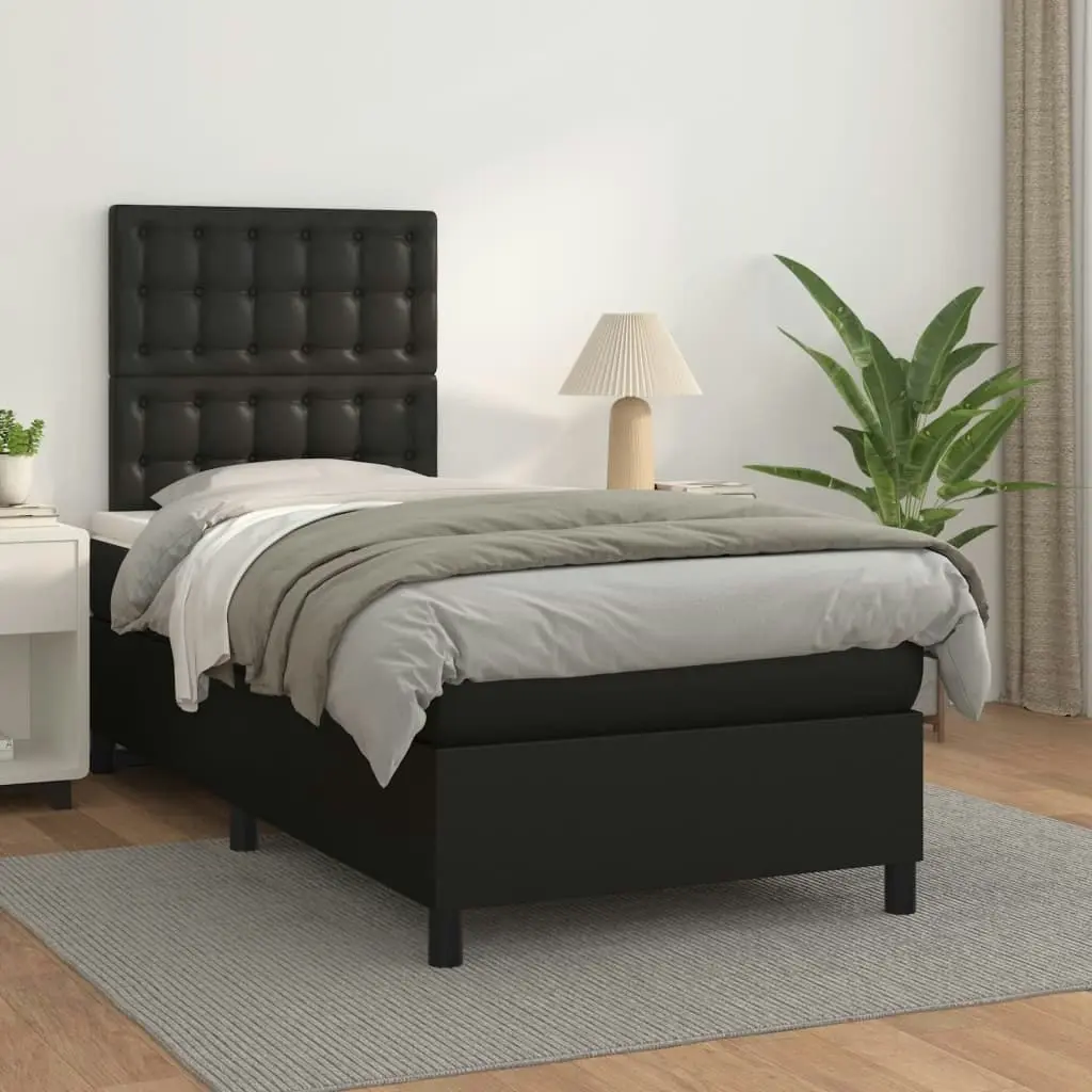 Box Spring Bed with Mattress Black 106x203 cm King Single Size Faux Leather 3145089