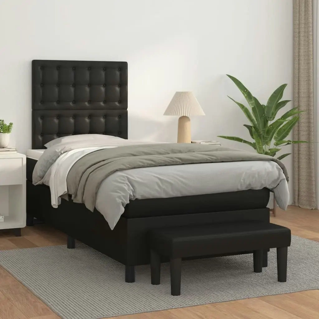 Box Spring Bed with Mattress Black 106x203 cm King Single Size Faux Leather 3145344