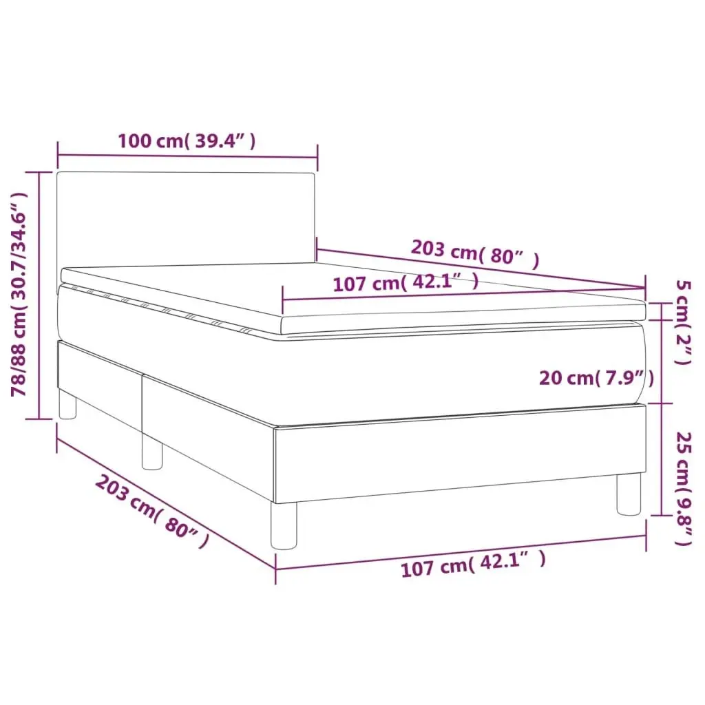 Box Spring Bed with Mattress Dark Grey 100x200 cm Fabric 3189201