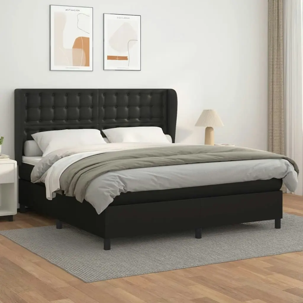 Box Spring Bed with Mattress Black 153x203 cm Queen Size Faux Leather 3145139