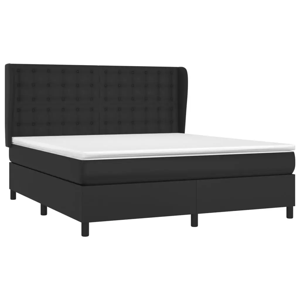 Box Spring Bed with Mattress Black 153x203 cm Queen Size Faux Leather 3145139