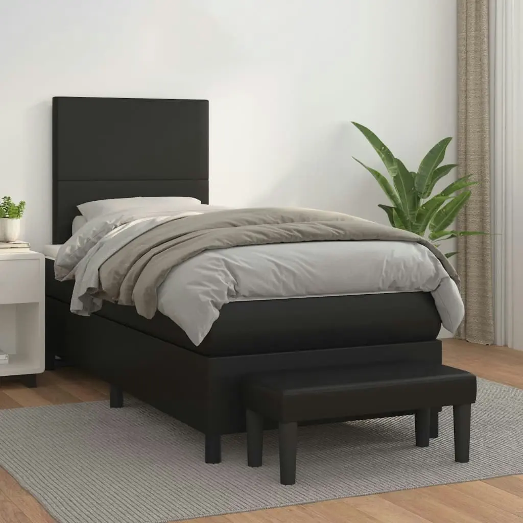 Box Spring Bed with Mattress Black 106x203 cm King Single Size Faux Leather 3145338