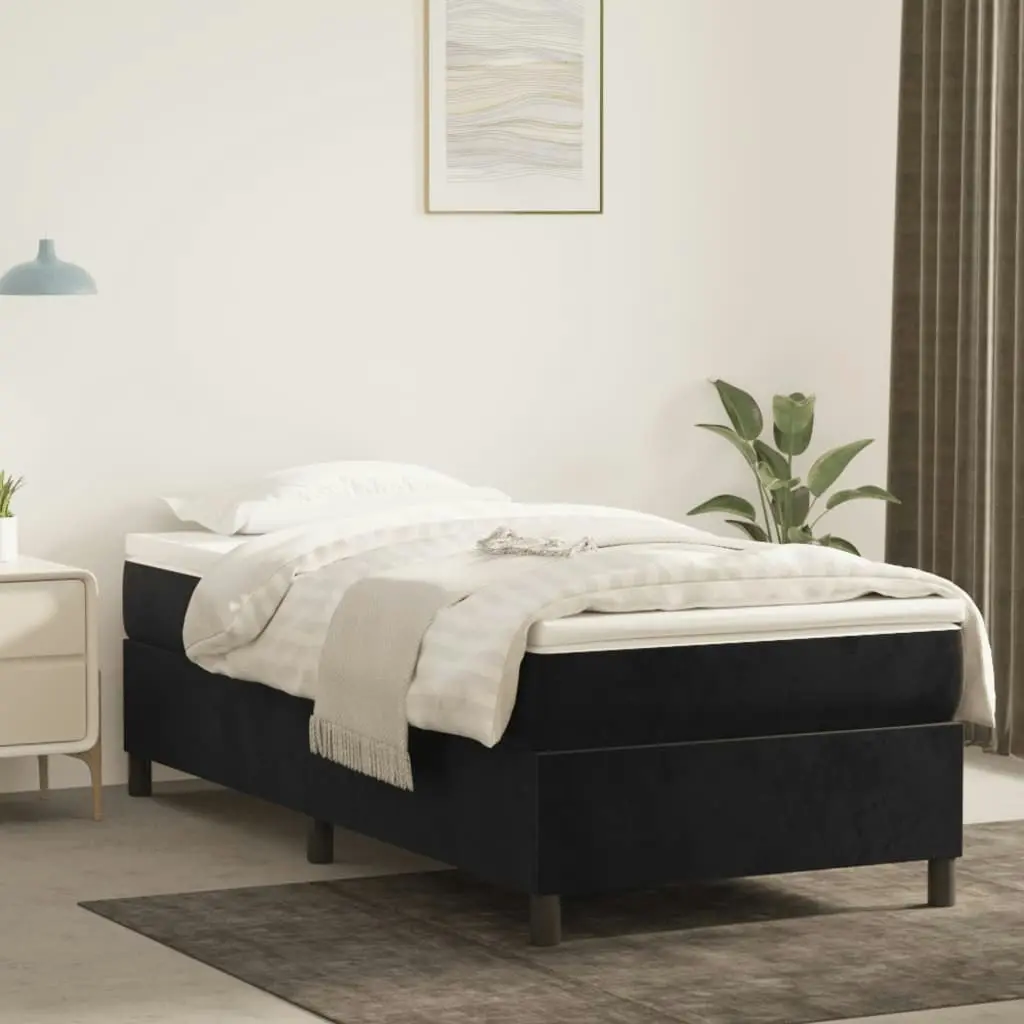 Box Spring Bed with Mattress Black 106x203 cm King Single Size Velvet 3283168