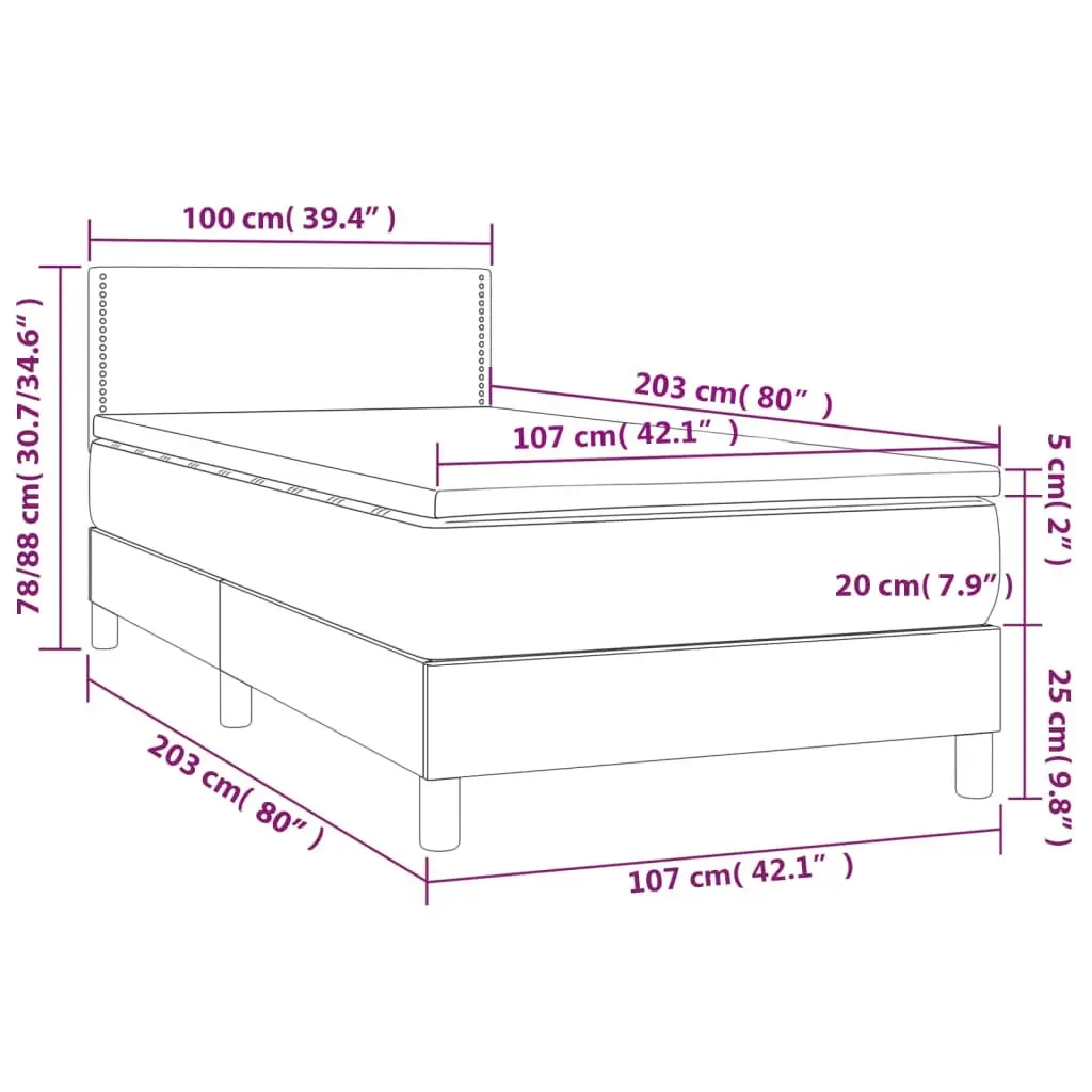 Box Spring Bed with Mattress Dark Grey 100x200 cm Fabric 3189202