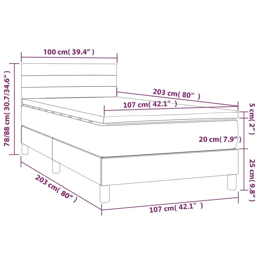 Box Spring Bed with Mattress Dark Grey 100x200 cm Fabric 3189204