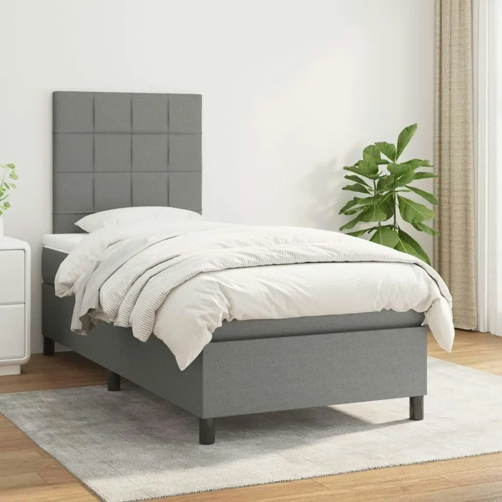 Box Spring Bed with Mattress Dark Grey 106x203 cm King Single Size Fabric 3145068