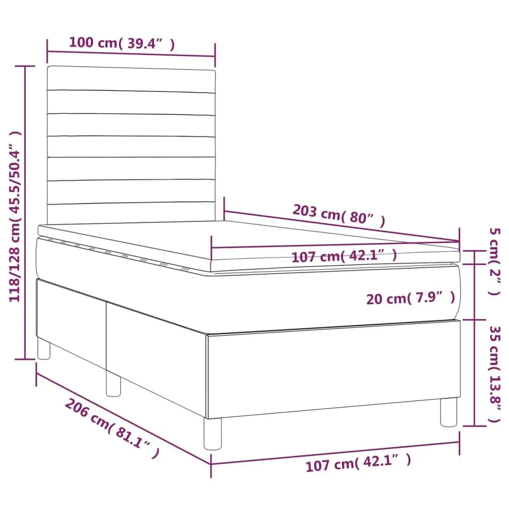 Box Spring Bed with Mattress Dark Grey 106x203 cm King Single Size Fabric 3145071