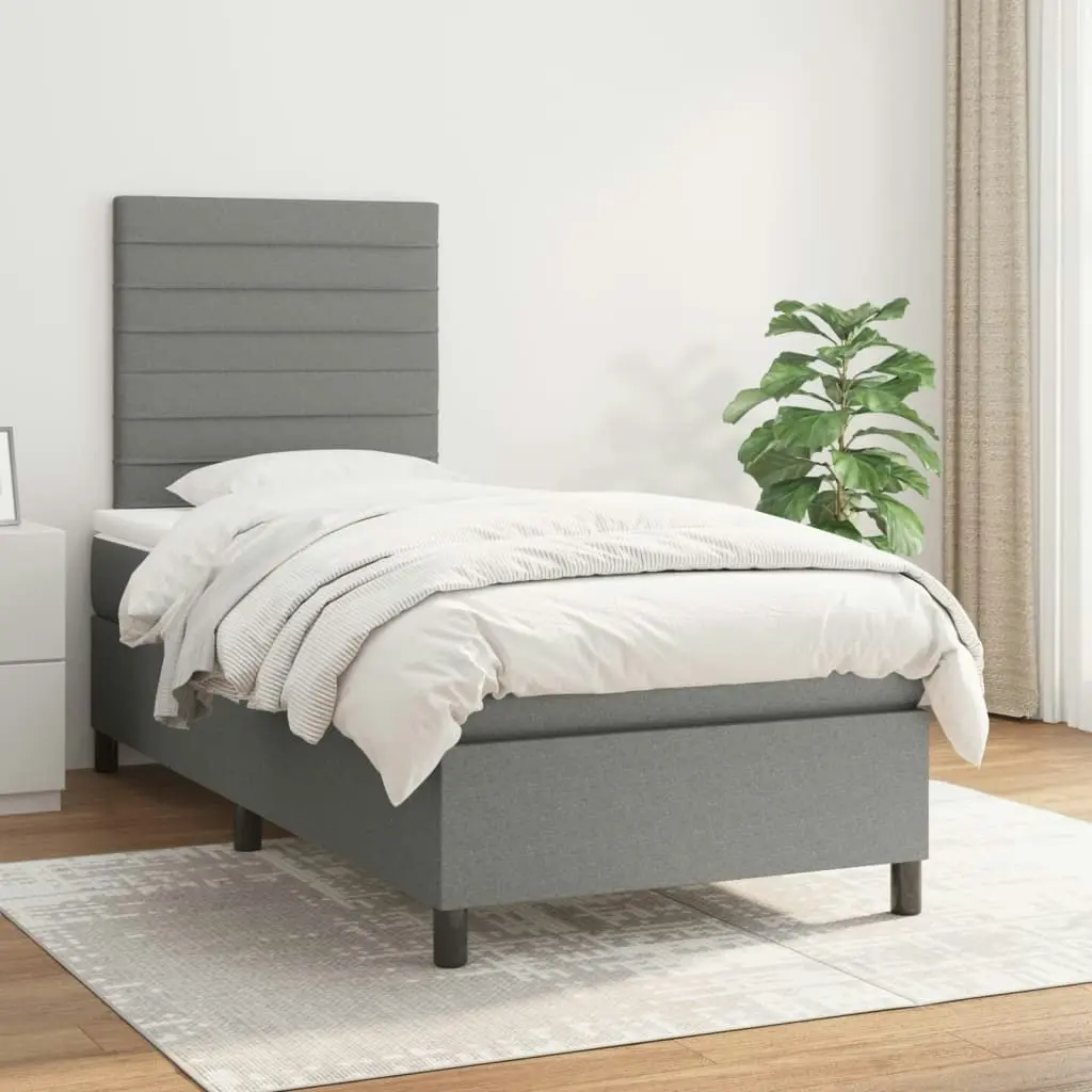 Box Spring Bed with Mattress Dark Grey 106x203 cm King Single Size Fabric 3145071