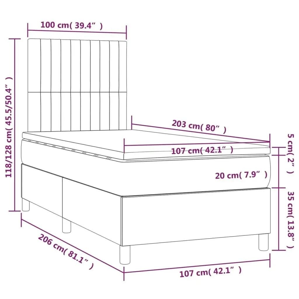 Box Spring Bed with Mattress Dark Grey 106x203 cm King Single Size Fabric 3145074