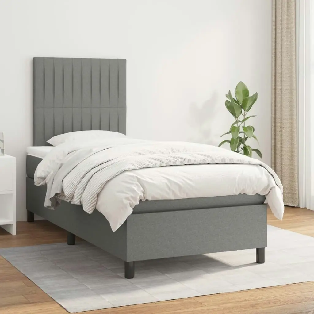 Box Spring Bed with Mattress Dark Grey 106x203 cm King Single Size Fabric 3145074