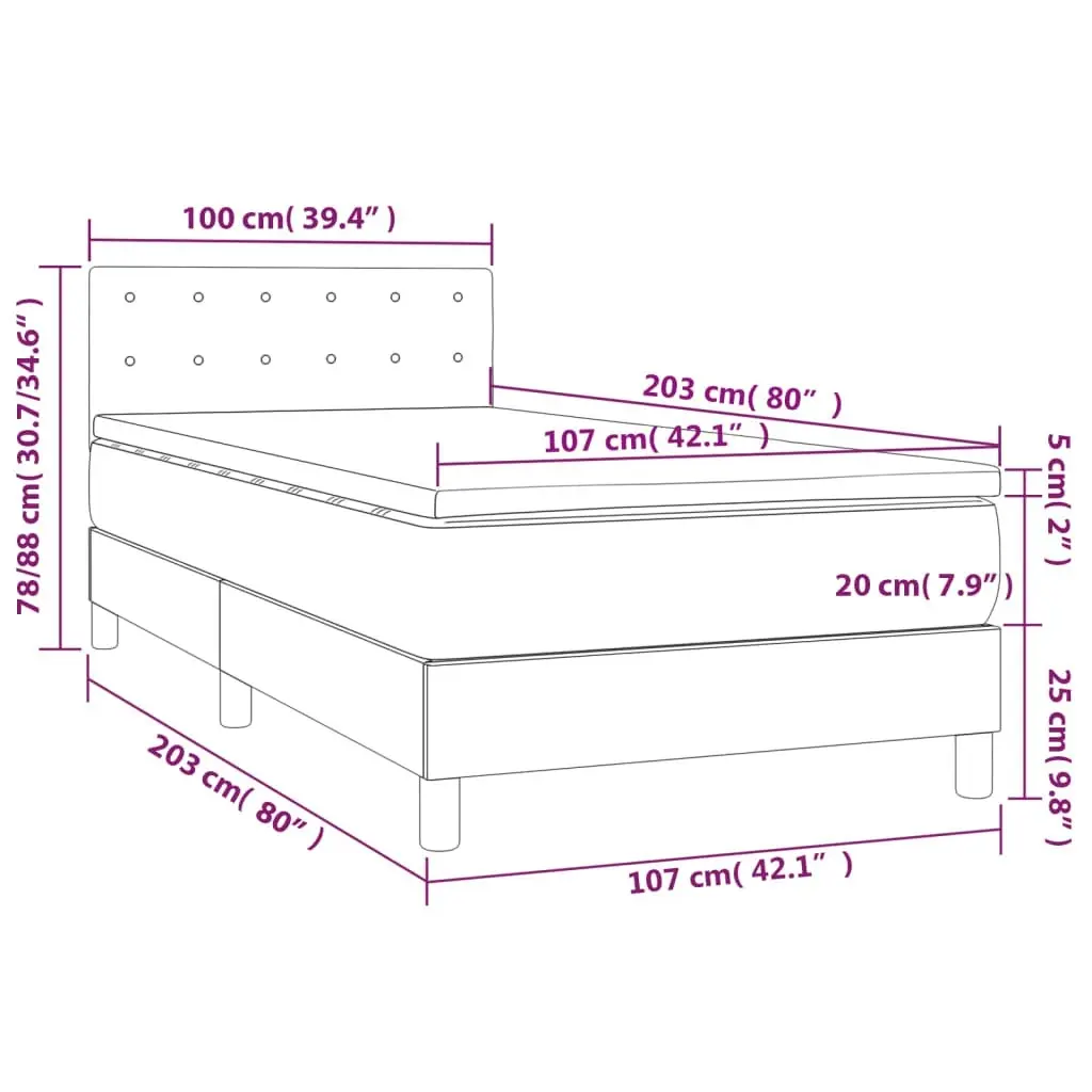 Box Spring Bed with Mattress Dark Grey 100x200 cm Fabric 3189207