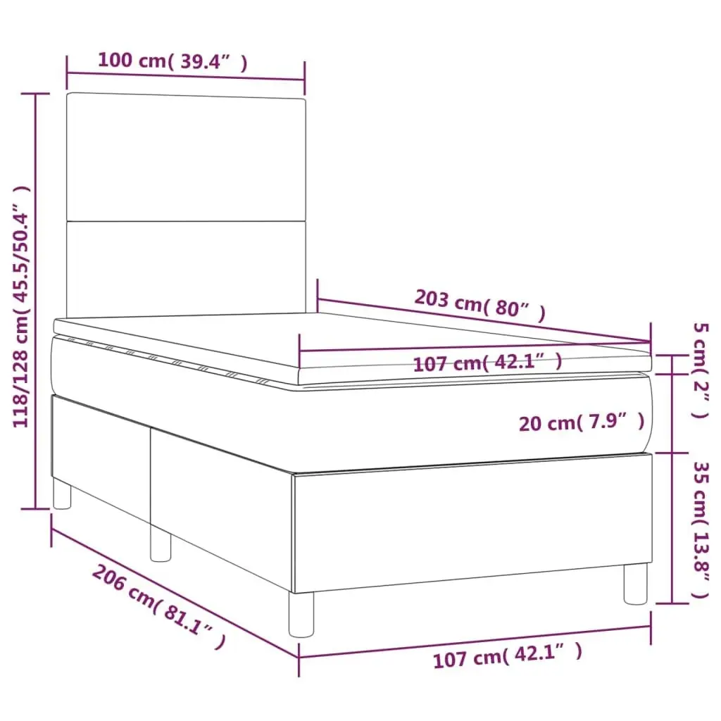 Box Spring Bed with Mattress Dark Grey 106x203 cm King Single Size Fabric 3145062